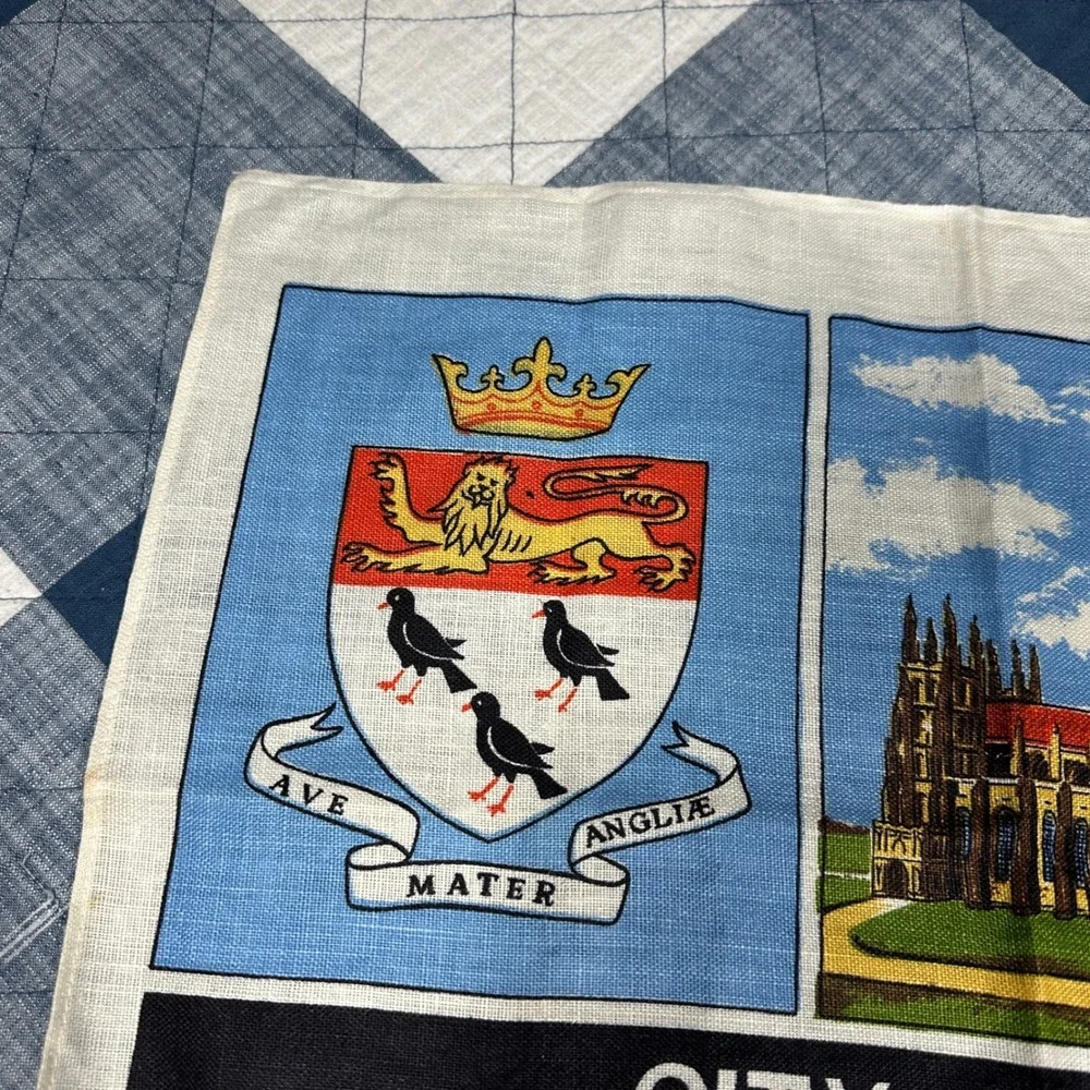 Vintage City of Canterbury Pure Irish Linen Tea Towel Souvenir England Landmarks